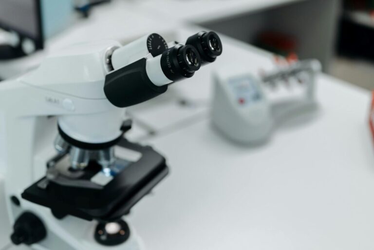 Microscopio de alta tecnología utilizado en la investigación veterinaria en Argentina, innovando en salud animal y diagnóstico científico.
