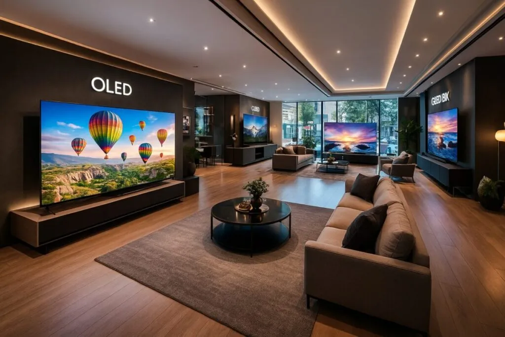 Showroom en Ciudad de México con televisores premium OLED y QLED con inteligencia artificial en ambientes de exhibición