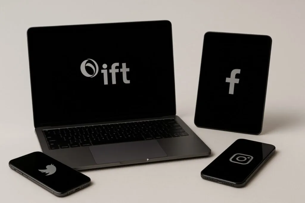 Imagen editorial del cierre de redes sociales del IFT, con dispositivos móviles mostrando pantallas en negro y logos oficiales