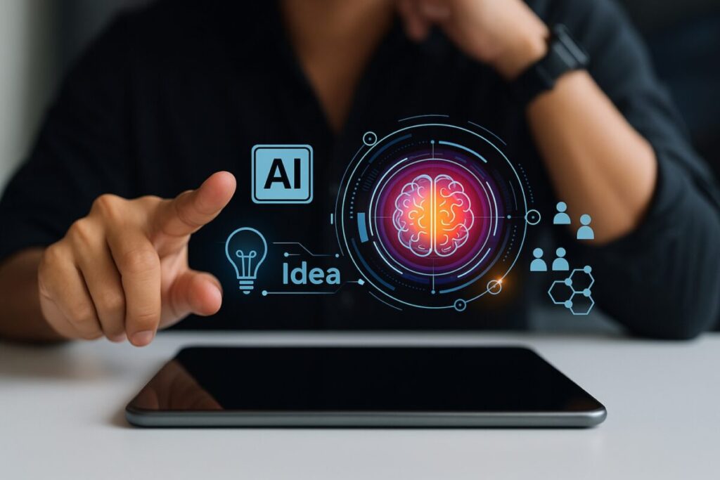 Persona usando inteligencia artificial para crear apps desde una tablet sin saber programar