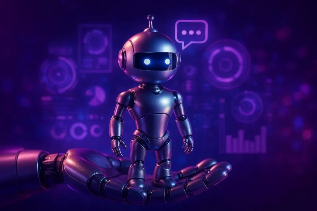 Ilustración editorial de bots en redes sociales influyendo en conversaciones políticas en México