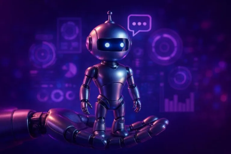 Ilustración editorial de bots en redes sociales influyendo en conversaciones políticas en México