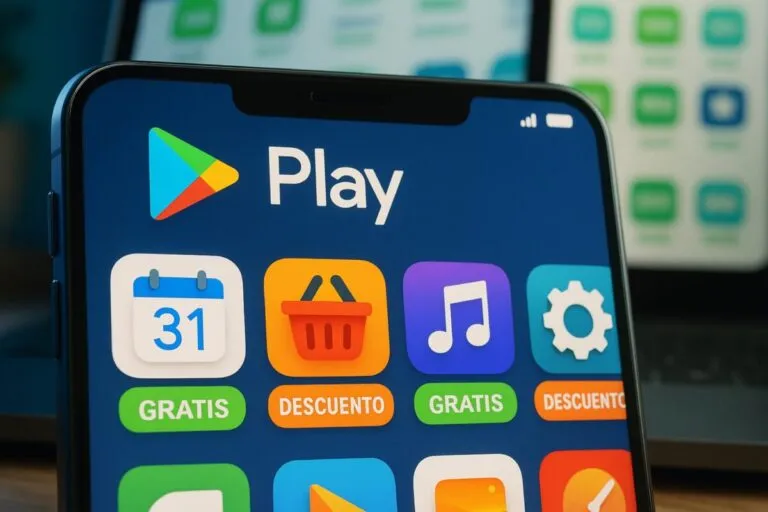 Imagen editorial que muestra ofertas de apps premium gratis en Google Play con estilo moderno y tecnológico