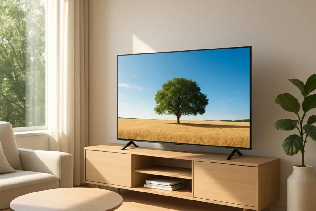 Televisor sin reflejos Samsung con tecnología Glare-Free en una sala iluminada, sin distracciones visuales