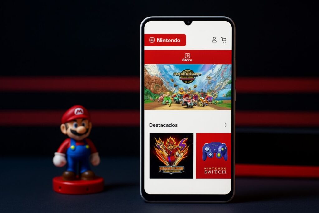 Interfaz de la app Nintendo Store en un smartphone en México, sin mejoras notables frente al sitio web móvil