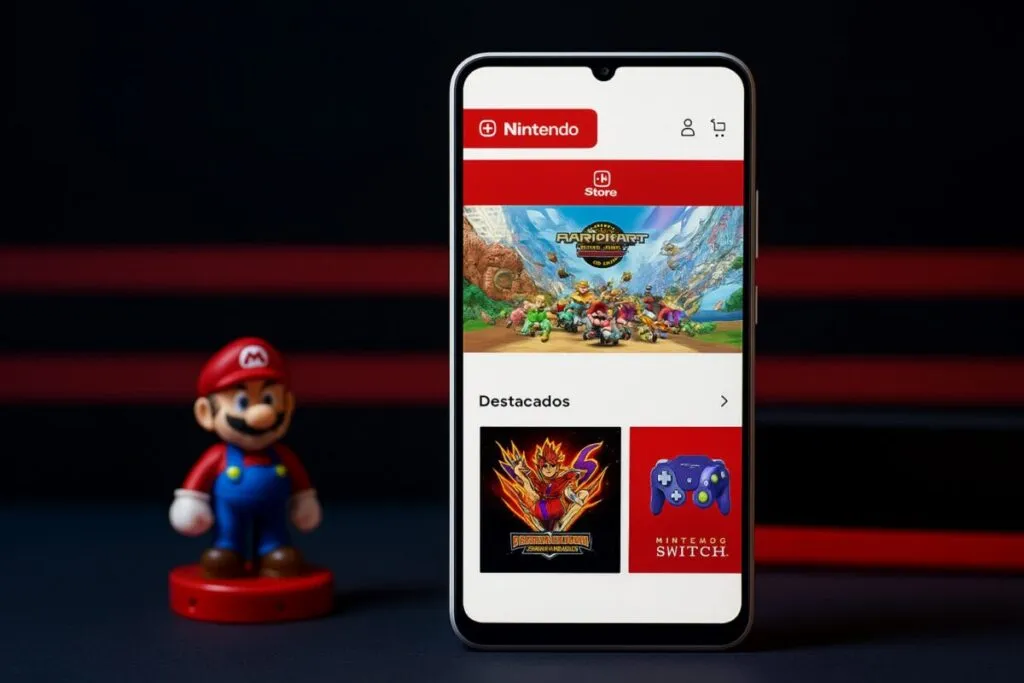 Interfaz de la app Nintendo Store en un smartphone en México, sin mejoras notables frente al sitio web móvil