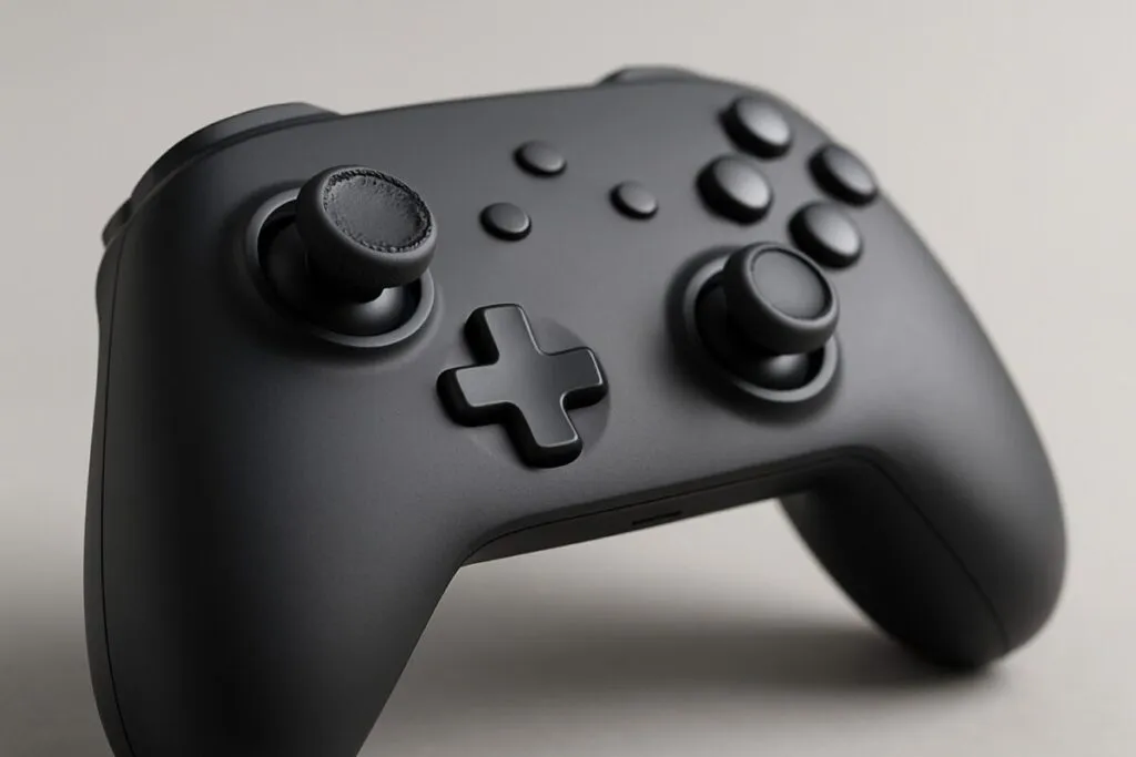 Ilustración de un joystick moderno sin piezas móviles con tecnología suiza sin drift