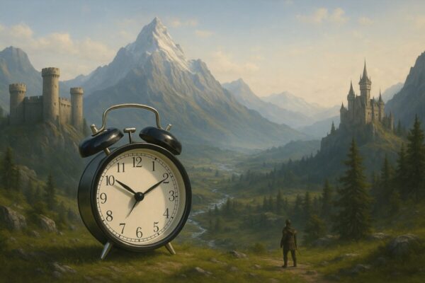 Arte conceptual ilustrativo de The Elder Scrolls 6 en un paisaje montañoso de fantasía