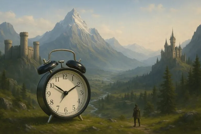 Arte conceptual ilustrativo de The Elder Scrolls 6 en un paisaje montañoso de fantasía