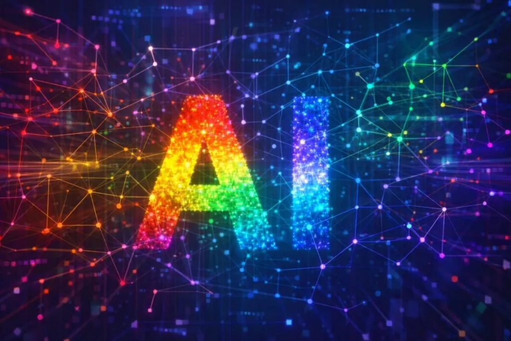 Ilustración editorial de una inteligencia artificial queer que representa diversidad, identidad y disidencia de género en México