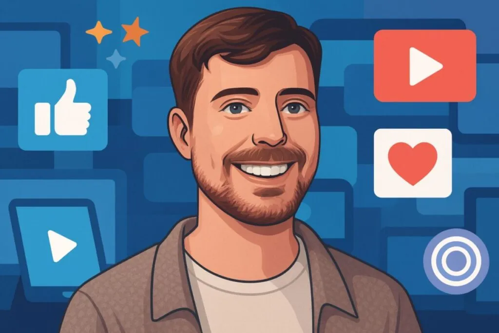 MrBeast aparece en un entorno digital, reflejando su impacto global en niños y adolescentes que consumen YouTube.