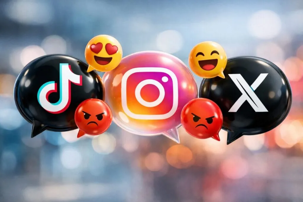 Composición sobre emociones virales en redes sociales como TikTok e Instagram en España