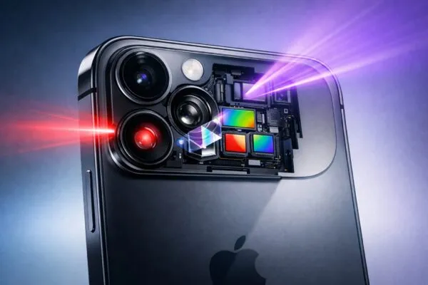 Representación conceptual de sensores multiespectrales aplicados a un smartphone como el iPhone