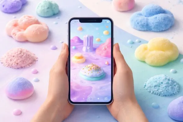 Persona usando apps ASMR en su celular con audífonos para relajarse y calmar la ansiedad en un entorno tranquilo