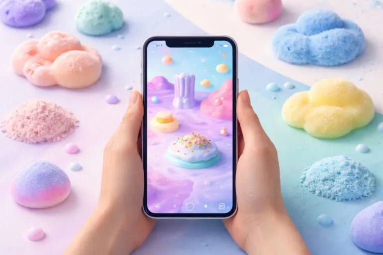 Persona usando apps ASMR en su celular con audífonos para relajarse y calmar la ansiedad en un entorno tranquilo