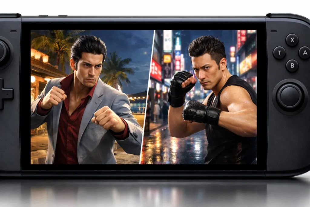 Escena de Kazuma Kiryu y Mine en la demo gratuita de Yakuza Kiwami 3 y Dark Ties para Nintendo Switch 2