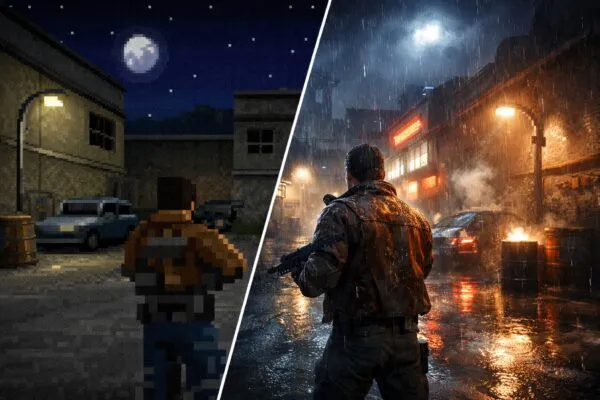 Representación visual de RTX Remix Logic mejorando los efectos climáticos y de luz en videojuegos clásicos de PC