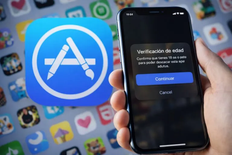 pantalla de iPhone mostrando verificación de edad antes de descargar una aplicación en App Store con énfasis en seguridad digital y control parental