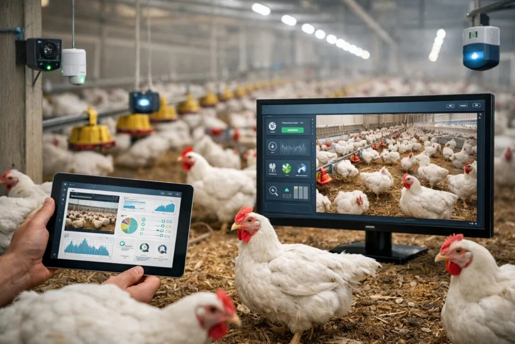 Monitoreo digital con apps IA bienestar animal en granjas avícolas mejorando salud y condiciones de aves