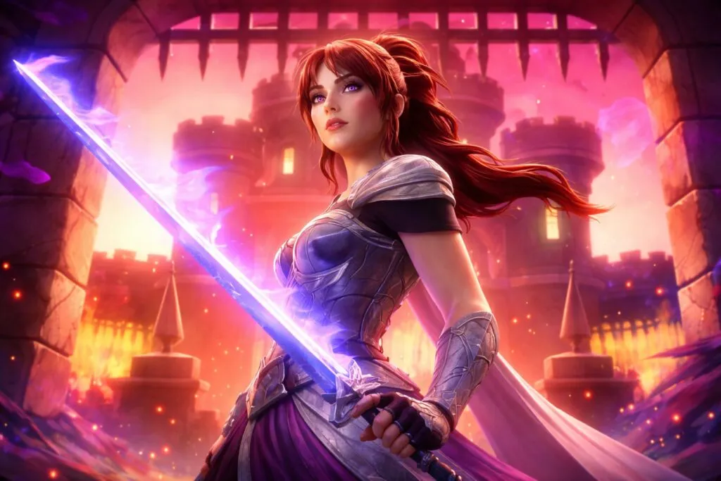 Skin de Chappell Roan en Fortnite con atuendo rosa y look Roan de Arc en un escenario del videojuego