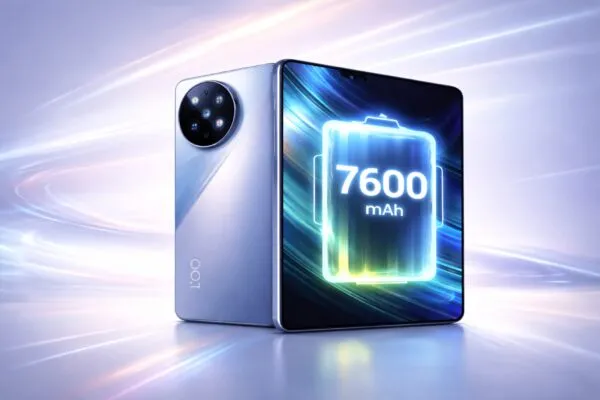 Smartphone iQOO 15R destacado con gran batería y diseño elegante en fondo tecnológico