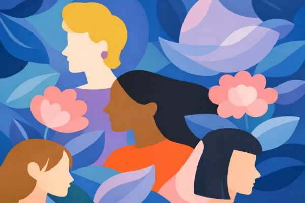 Ilustración editorial de desarrolladoras creando apps creadas por mujeres destacadas en la App Store.