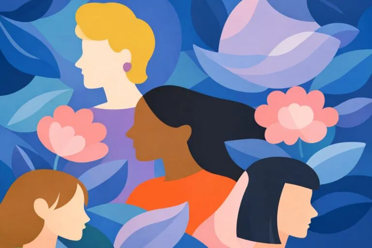 Ilustración editorial de desarrolladoras creando apps creadas por mujeres destacadas en la App Store.