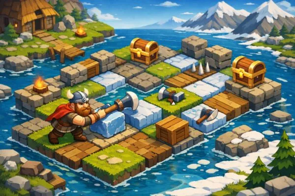 Vikingos y lógica en Slide Viking Treasure’s Path, juego con puzles y estrategia