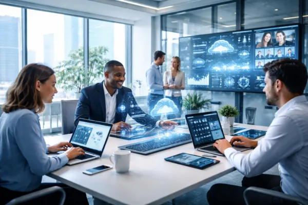 Tecnología en el trabajo mejora productividad, colaboración y decisiones empresariales mediante herramientas digitales y automatización globa