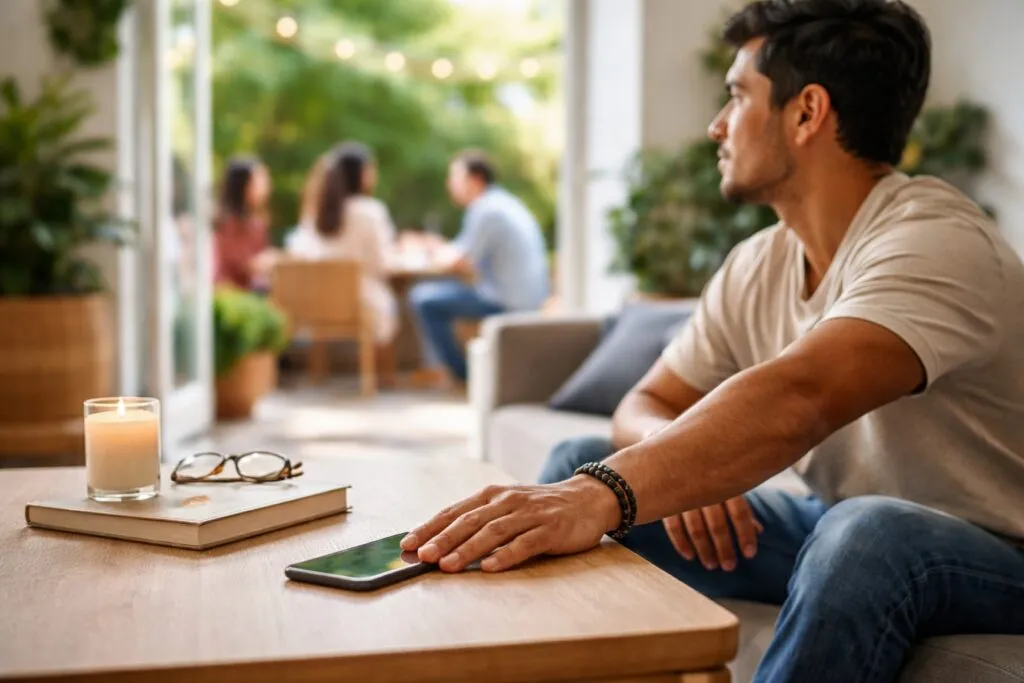 Persona dejando su smartphone para reducir el uso diario y apagar el celular en Viernes Santo en México