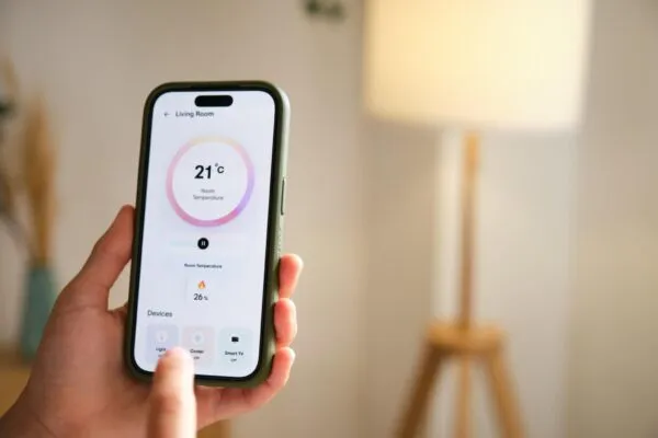 Casa inteligente con dispositivos conectados que automatizan tareas y mejoran seguridad y eficiencia energética