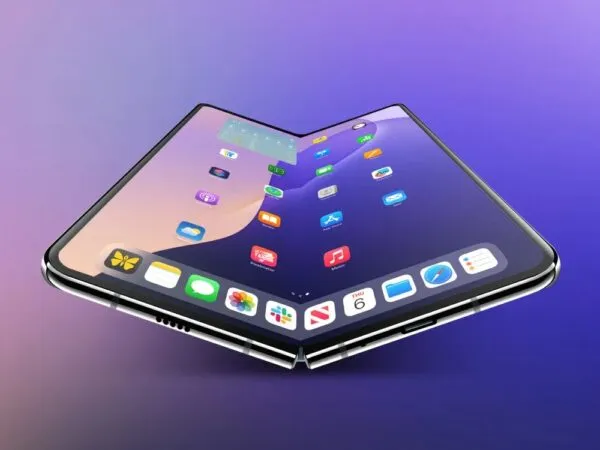 Dispositivo iPhone plegable con pantalla flexible y diseño moderno que refleja innovación móvil y competencia en el mercado premium