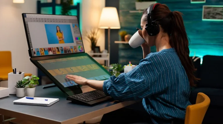 Mac para diseño gráfico frente a computadora Windows en estudio creativo profesional