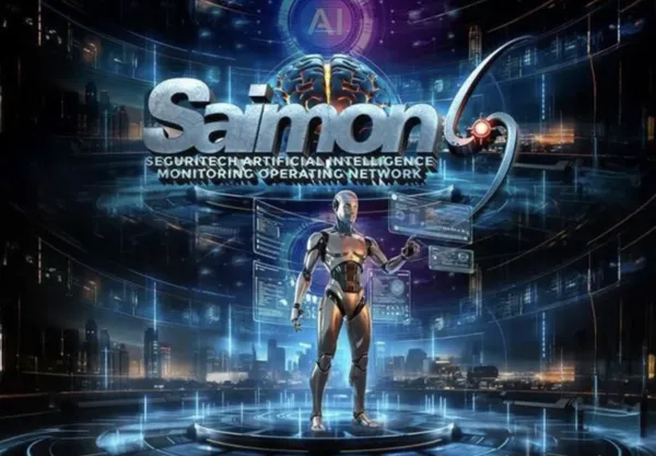 Plataforma SAIMON-Tech de Seguritech Privada mostrando monitoreo integral de seguridad.