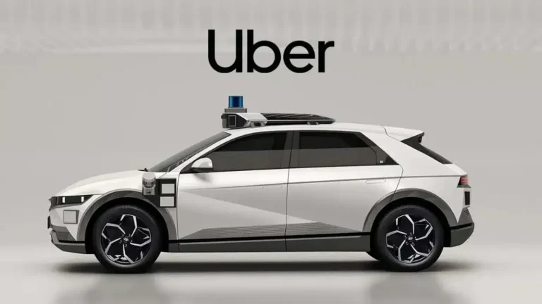 Uber robotaxis autos autónomos en ciudad moderna con tecnología de movilidad sin chofer