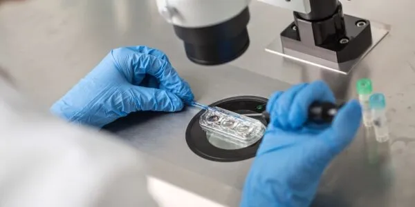 Especialistas realizan un procedimiento de fertilización in vitro con tecnología médica avanzada y enfoque en maternidad