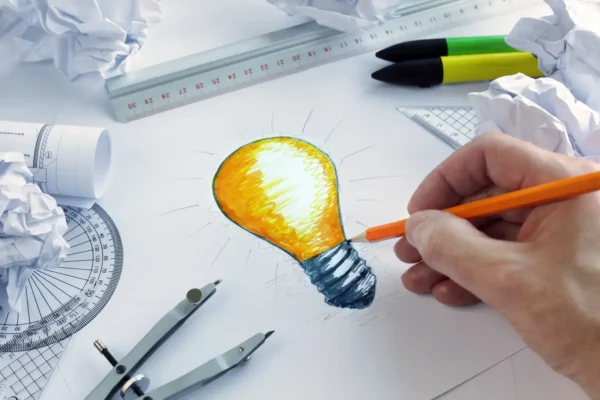 Diseñador gráfico trabajando con inteligencia artificial y herramientas digitales avanzadas en un estudio moderno