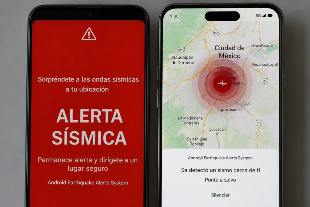 Usuario activa las alertas sísmicas de Google en un teléfono Android para recibir avisos tempranos de sismos en México.