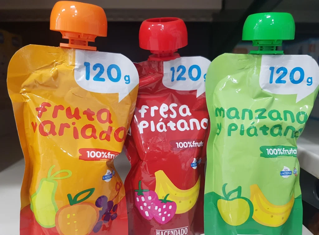 Papillas en sobre con tecnología de envasado aséptico para conservar nutrientes y seguridad alimentaria.
