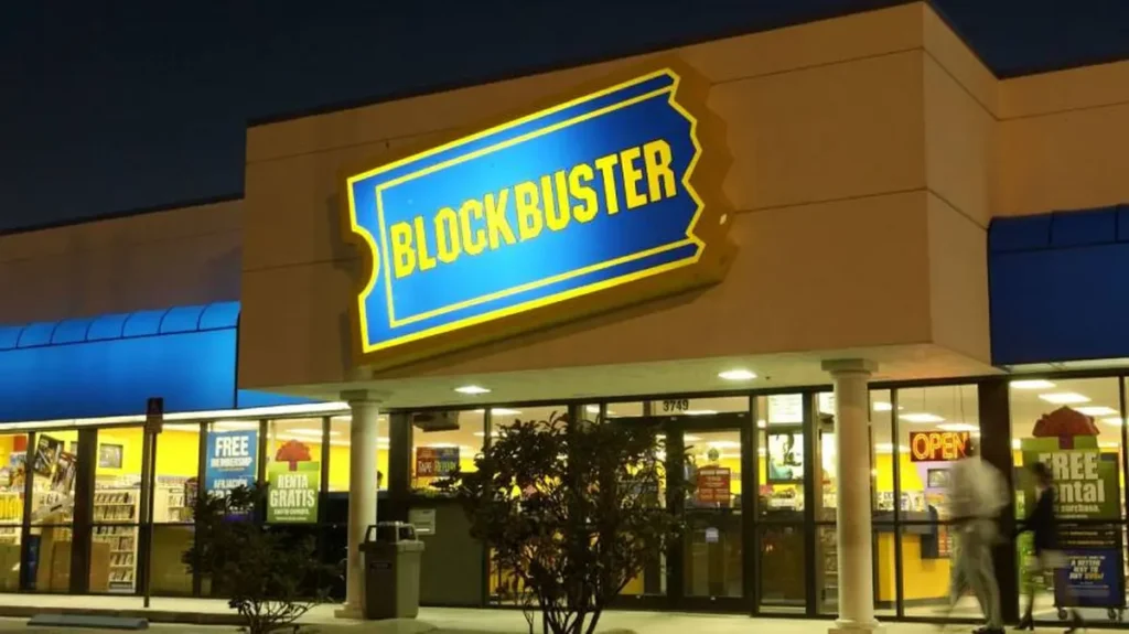 Comparación entre Blockbuster y Netflix mostrando la evolución del entretenimiento doméstico.