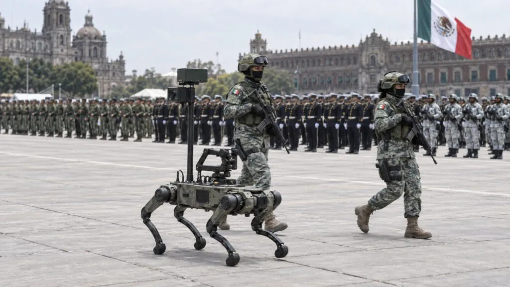 Tecnología militar mexicana con drones, robots y vehículos nacionales durante el desfile cívico militar realizado en la CDMX.