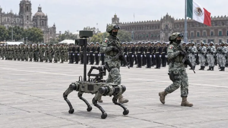 Tecnología militar mexicana con drones, robots y vehículos nacionales durante el desfile cívico militar realizado en la CDMX.