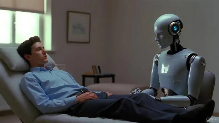 Persona utilizando un chatbot de inteligencia artificial para conversar sobre bienestar emocional y salud mental.