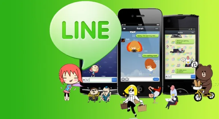 Teléfono inteligente con una aplicación de mensajería LINE, llamadas, videollamadas y servicios digitales para empresas.